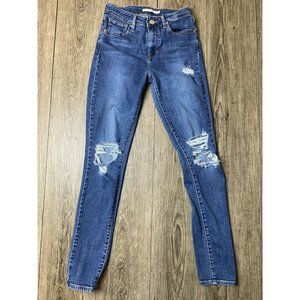Levi's 721 High Rise Skinny Distressed Medium Wash Denim Jeans Women's Size 26